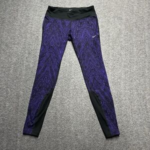 Nike Dri-Fit Running Leggings Women's Small Purple Black Zebra Print Pants Yoga